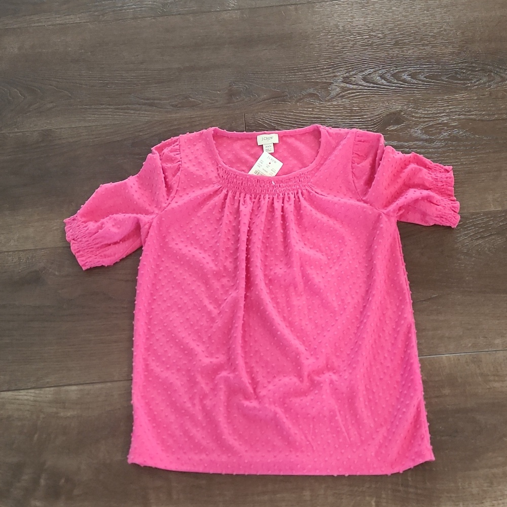 J. Crew Factory Pink Textured Top Smocked Short Sleeve XXS New